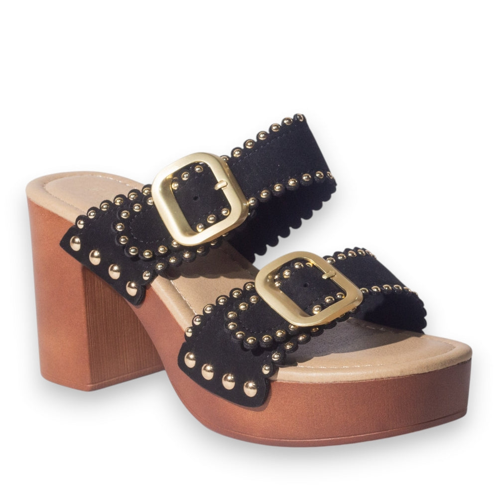 Europeon Union Women Black Chamois Wedges #5066