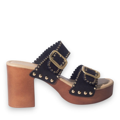 Europeon Union Women Black Chamois Wedges #5066