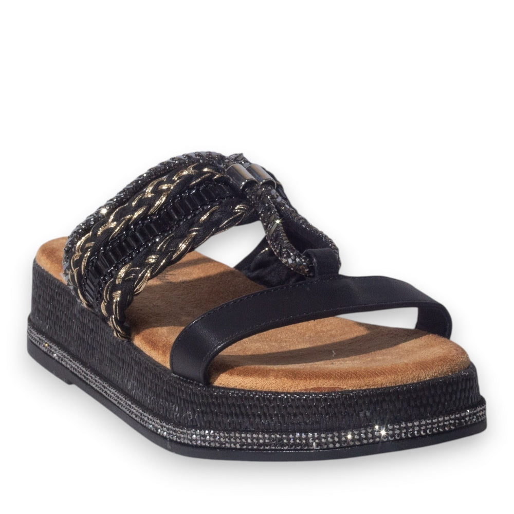 Europeon Union Women Black Glitter Slipper #5073