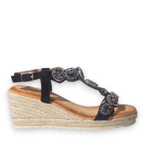 Europeon Union Women Black Chamois Wedges #5083