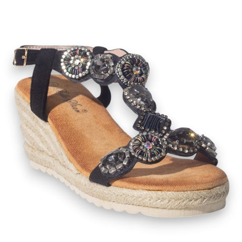 Europeon Union Women Black Chamois Wedges #5083