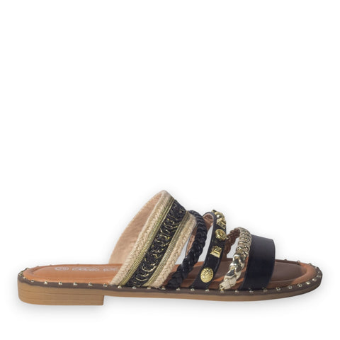 Europeon Union Women Black Leather Slipper #5090
