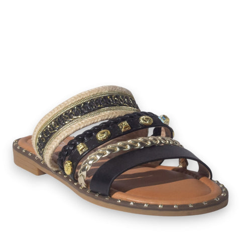 Europeon Union Women Black Leather Slipper #5090