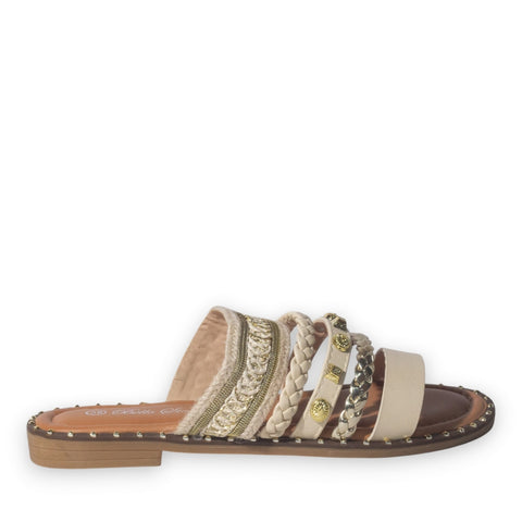 Europeon Union Women Beige Leather Slipper #5091