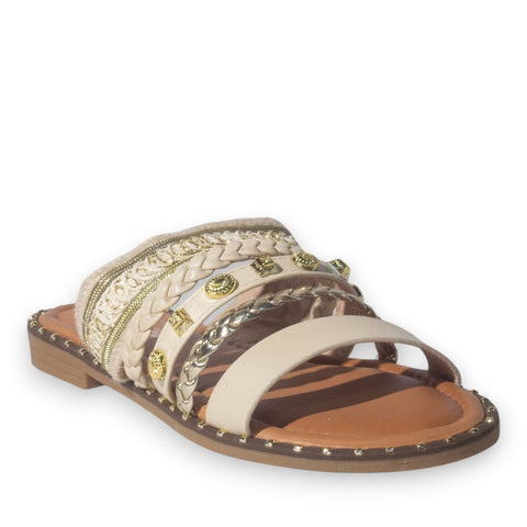 Europeon Union Women Beige Leather Slipper #5091