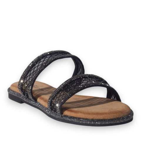 Europeon Union Women Black Glitter Slipper #5093