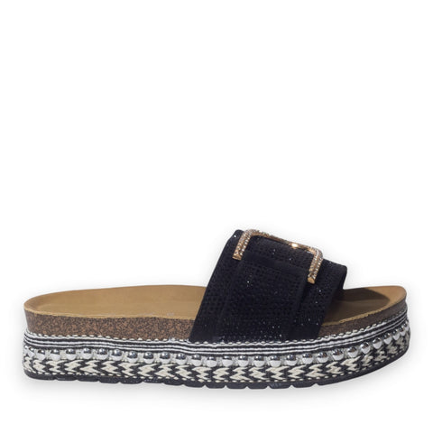 Europeon Union Women Black Glitter Slipper #5095