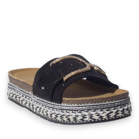 Europeon Union Women Black Glitter Slipper #5095