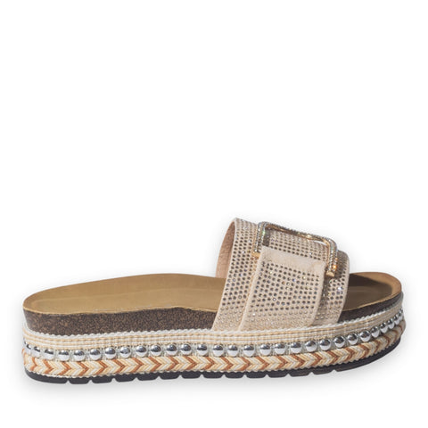 Europeon Union Women Beige Glitter Slipper #5097