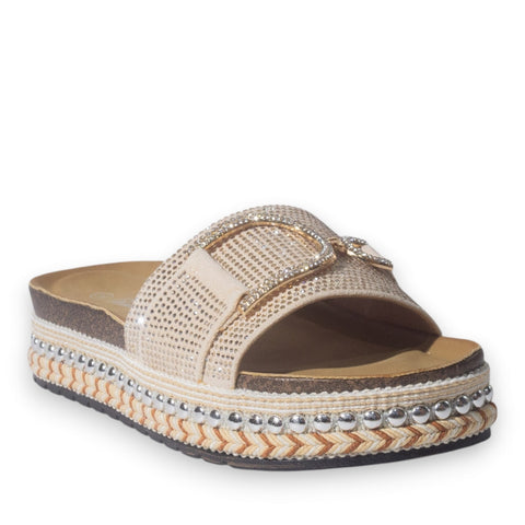 Europeon Union Women Beige Glitter Slipper #5097