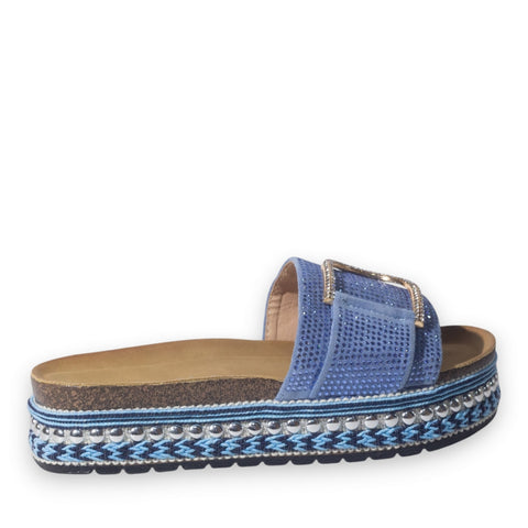 Europeon Union Women Blue Glitter Slipper #5098