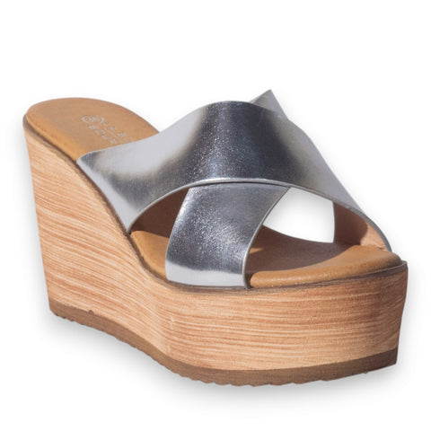 Europeon Union Women Silver Leather Wedges #5100