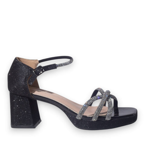 Europeon Union Women Black Glitter Heels #5103