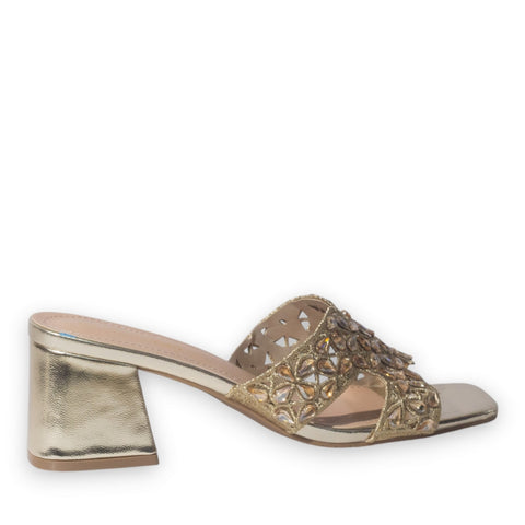 Europeon Union Women Gold Glitter Heels #5106