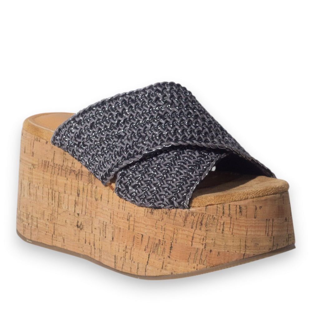 Europeon Union Women Black Cloth Wedges #5110