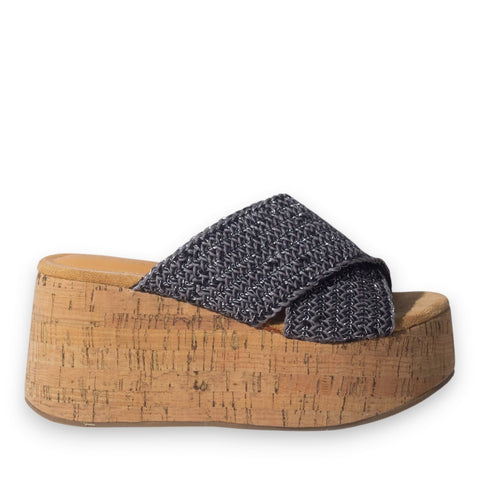 Europeon Union Women Black Cloth Wedges #5110