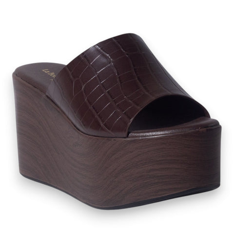 Europeon Union Women Brown Leather Wedges #5115