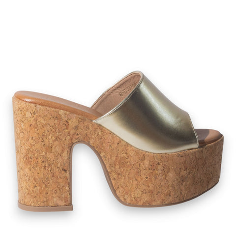 Europeon Union Women Gold Leather Wedges #5116