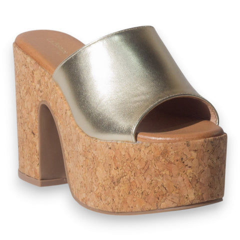 Europeon Union Women Gold Leather Wedges #5116