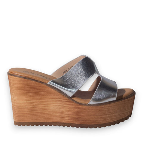 Europeon Union Women Silver Leather Wedges #5118