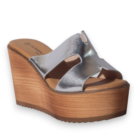 Europeon Union Women Silver Leather Wedges #5118