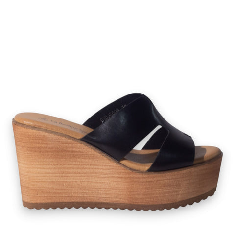 Europeon Union Women Black Leather Wedges #5119