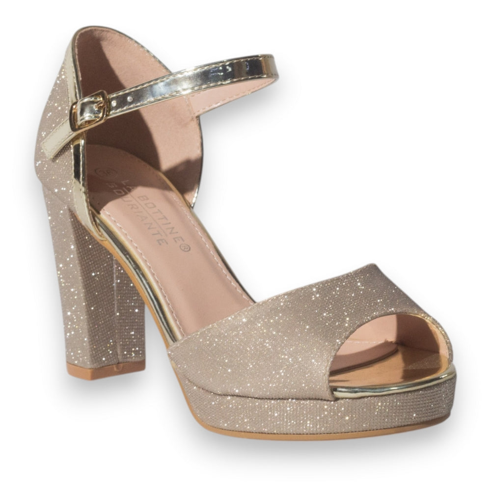 Europeon Union Women Gold Glitter Heels #5120