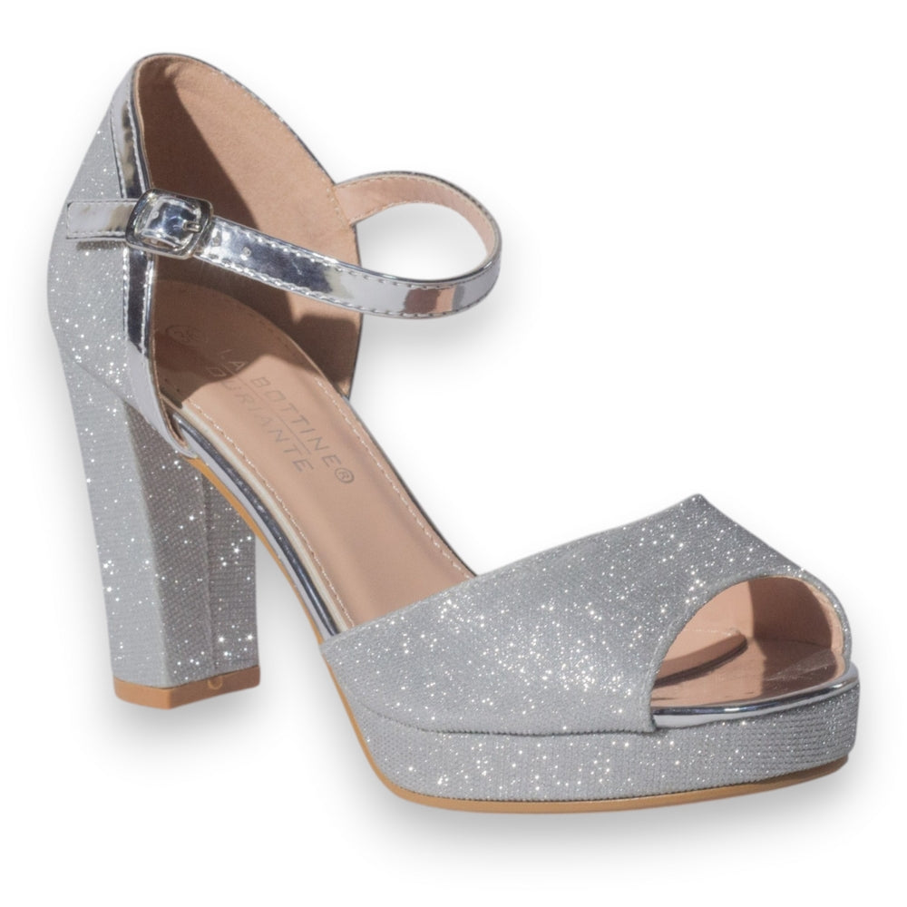 Europeon Union Women Silver Glitter Heels #5121
