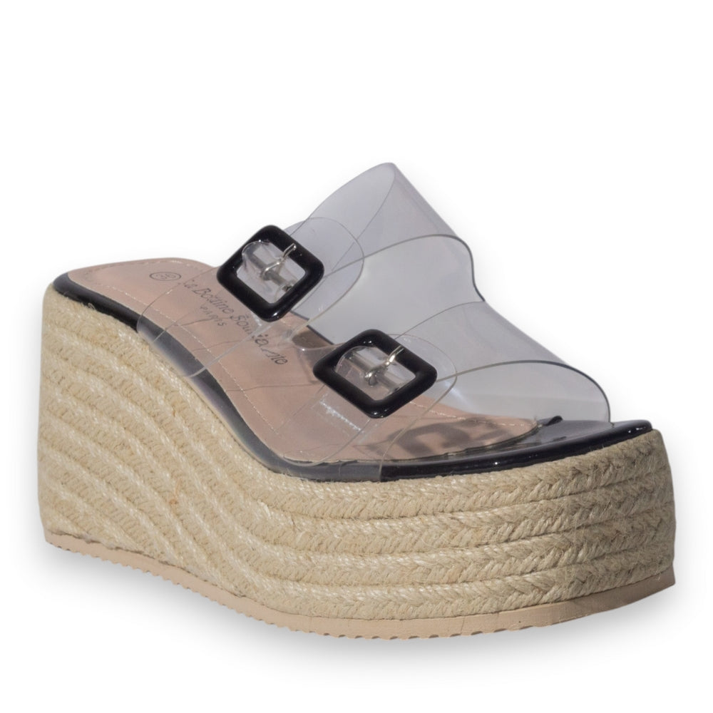 Europeon Union Women Black Plastic Wedges #5125