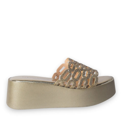 Europeon Union Women Gold Glitter Wedges #5126