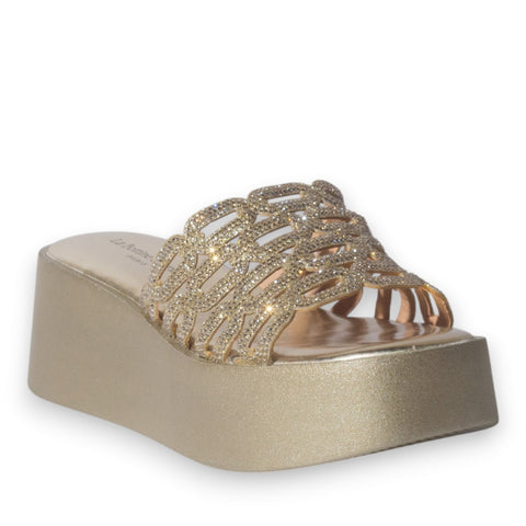 Europeon Union Women Gold Glitter Wedges #5126