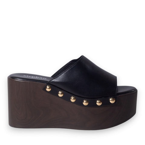 Europeon Union Women Black Leather Wedges #5139