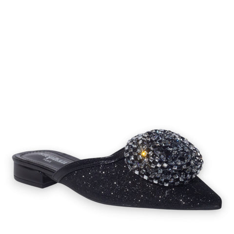 Europeon Union Women Black Glitter Mules #5146