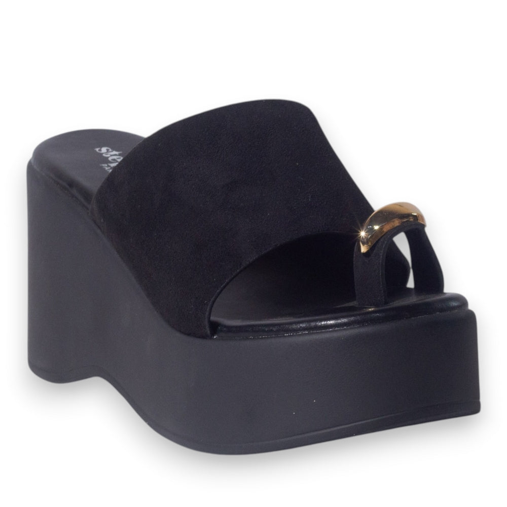 Europeon Union Women Black Chamois Wedges #5151