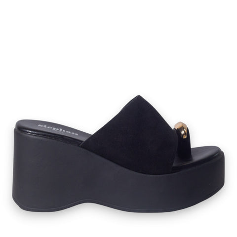 Europeon Union Women Black Chamois Wedges #5151
