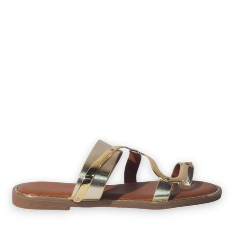 Europeon Union Women Gold Leather Slipper #5178