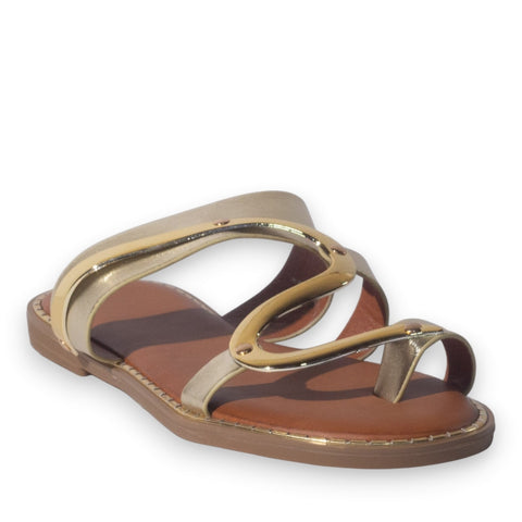 Europeon Union Women Gold Leather Slipper #5178