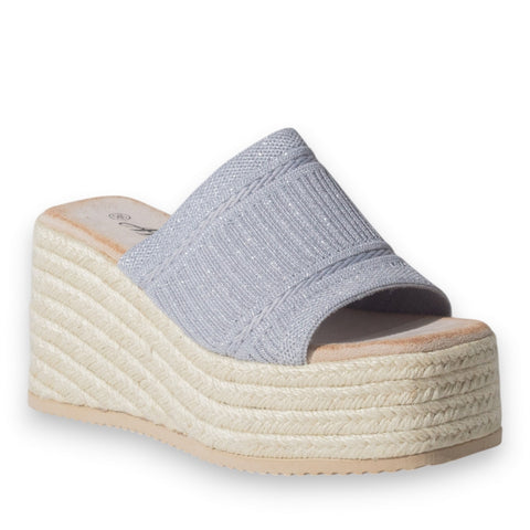 Europeon Union Women Silver Cloth Wedges #5183