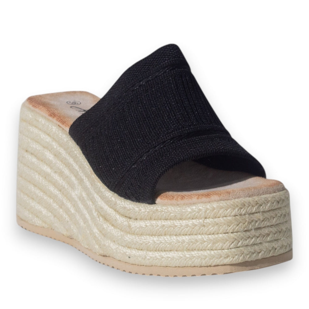 Europeon Union Women Black Cloth Wedges #5184