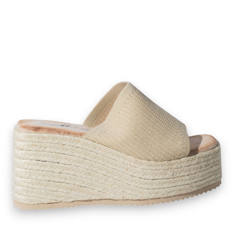Europeon Union Women Gold Cloth Wedges #5185