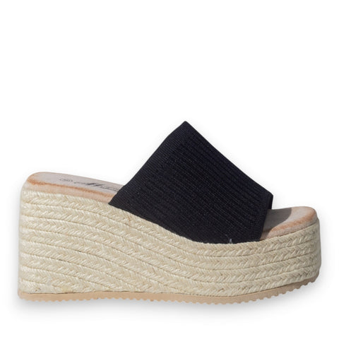 Europeon Union Women Black Cloth Wedges #5186