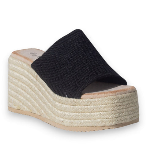 Europeon Union Women Black Cloth Wedges #5186