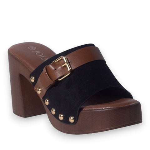Europeon Union Women Black Chamois Wedges #5192