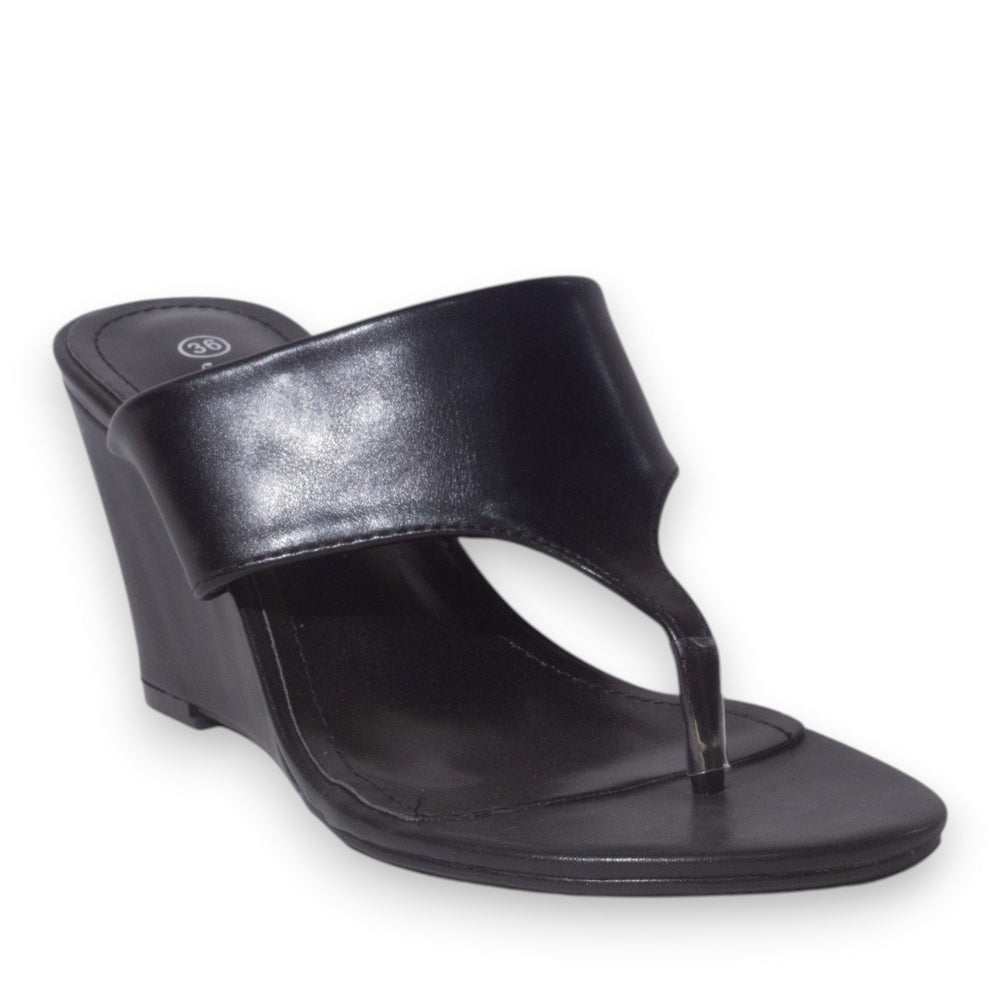 Europeon Union Women Black Leather Wedges #5231