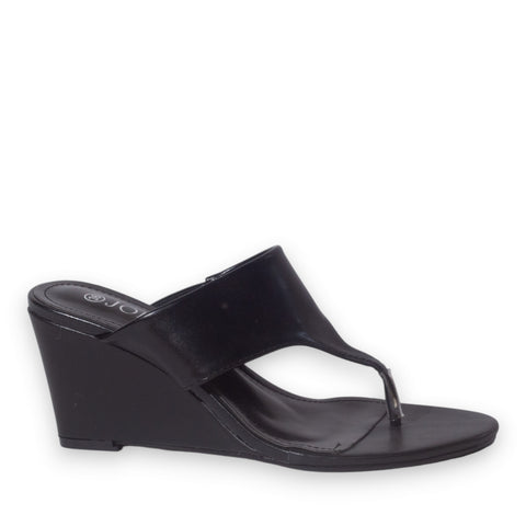 Europeon Union Women Black Leather Wedges #5231