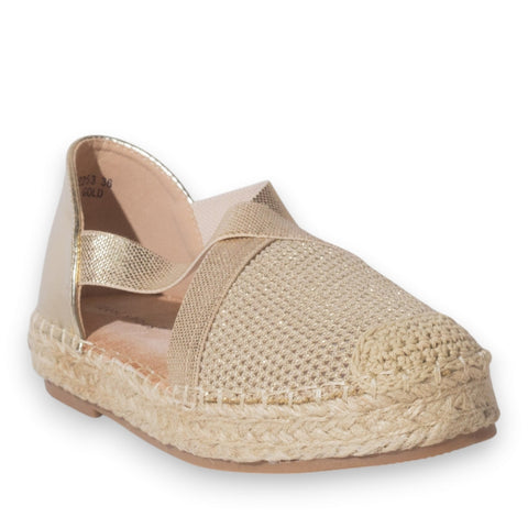 Europeon Union Women Gold Cloth Wedges #5243