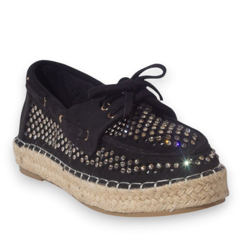 Europeon Union Women Black Chamois Espadrilles #5246