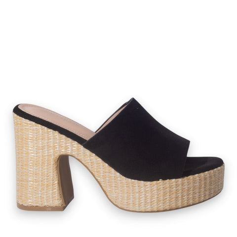 Europeon Union Women Black Chamois Heels #5252