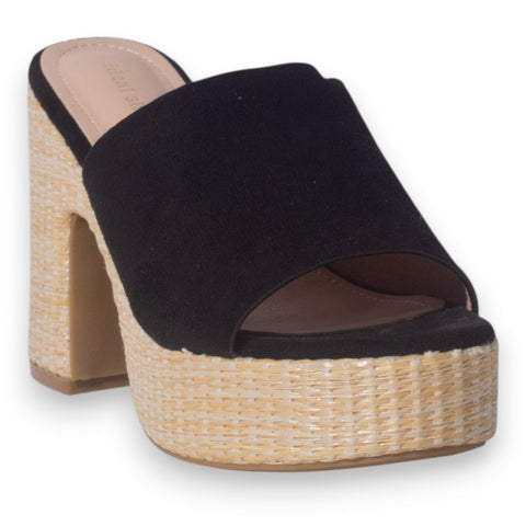 Europeon Union Women Black Chamois Heels #5252