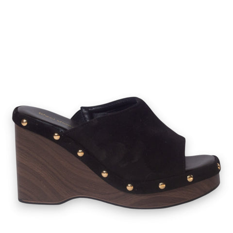 Europeon Union Women Black Chamois Wedges #5269
